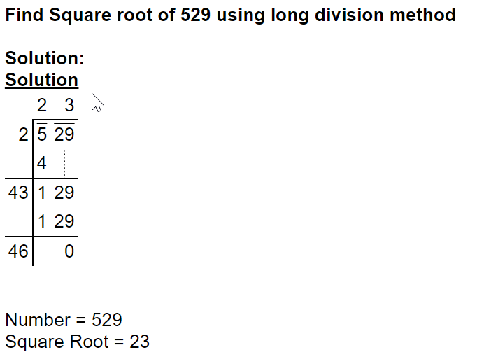 © 2022 AtoZmath.com. Square root of 529 using long division
